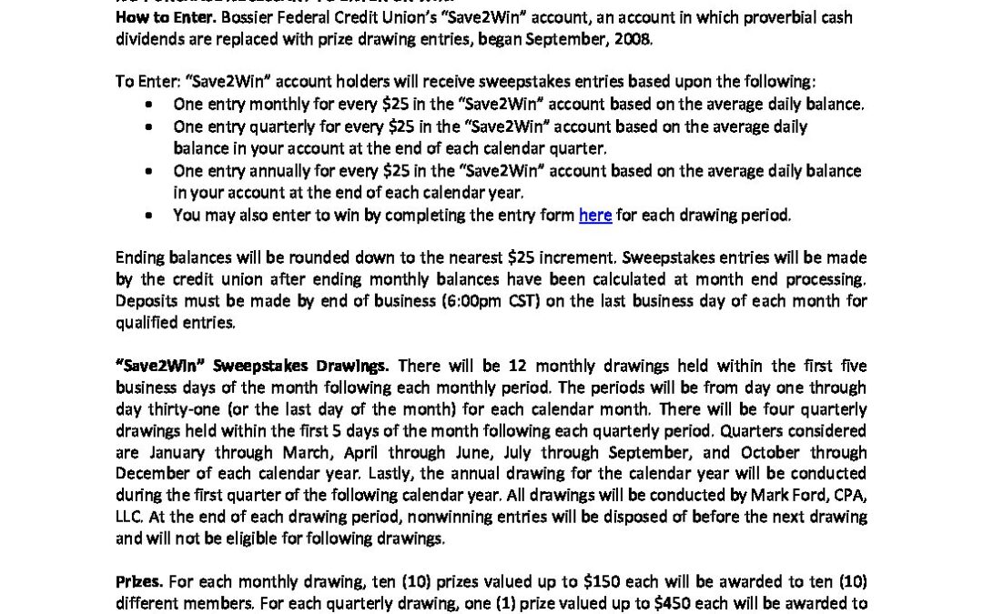 Save2Win Program Rules 2015