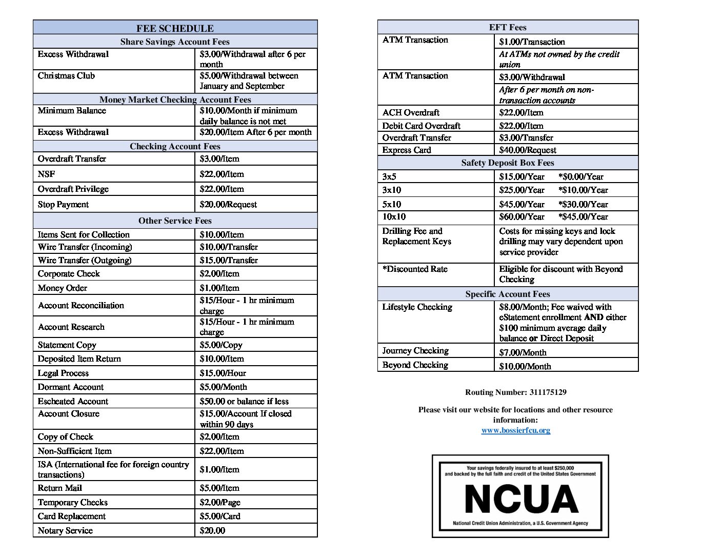 Fee Schedule